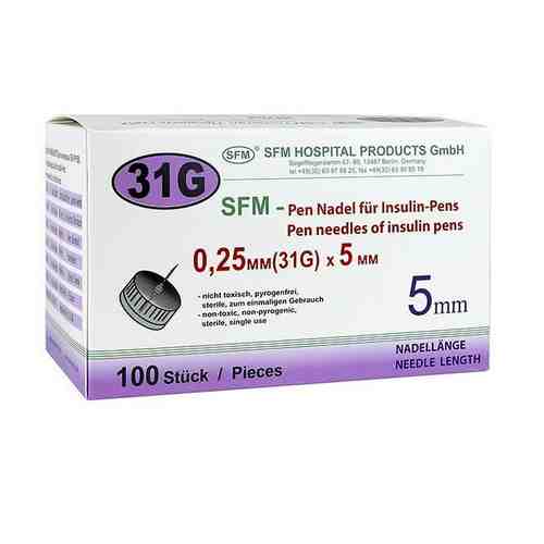 Иглы для инсулиновых инжекторов (ПЕН ручек) 0,25х5мм (31G) SFM Hospital/СФМ Госпиталь 100шт арт. 1441956