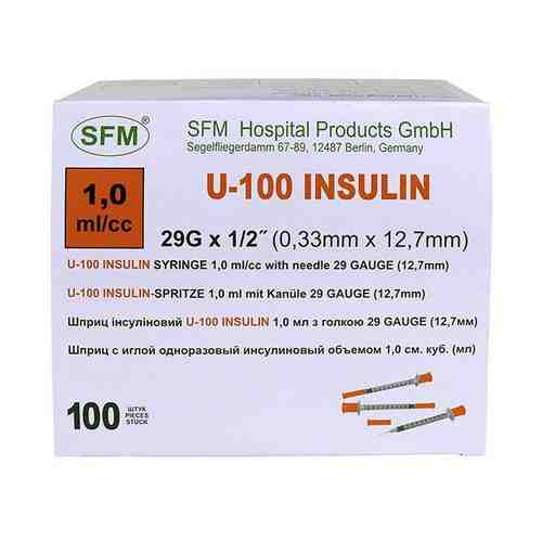 Шприц SFM Hospital СФМ Госпиталь U100 инсулиновый 3-х комп с интег иглой 0,33х12,7 (29G) 1 мл 100 шт арт. 493703