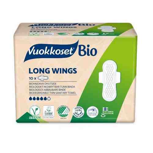 Прокладки гигиенические женские удлиненные с крылышками Long Wings Bio Vuokkoset 10шт арт. 2194742