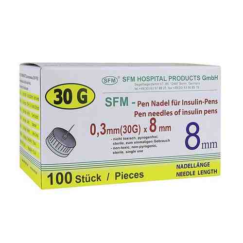 Иглы для инсулиновых инжекторов (ПЕН ручек) 0,30х8мм (30G) SFM Hospital/СФМ Госпиталь 100шт арт. 1441968